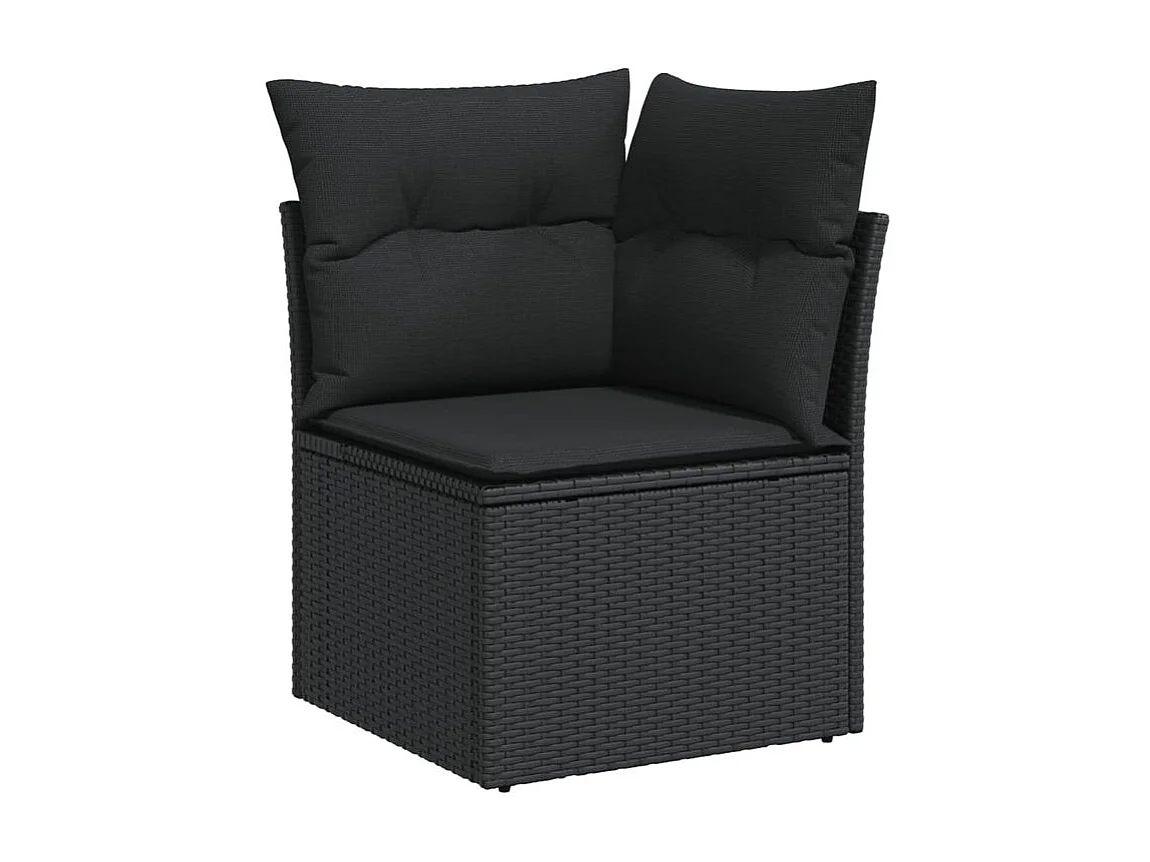 Salon de jardin 8 pcs avec coussins noir résine tressée