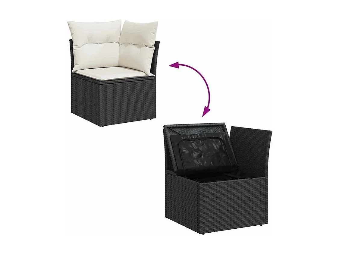 Salon de jardin 7 pcs avec coussins noir résine tressée