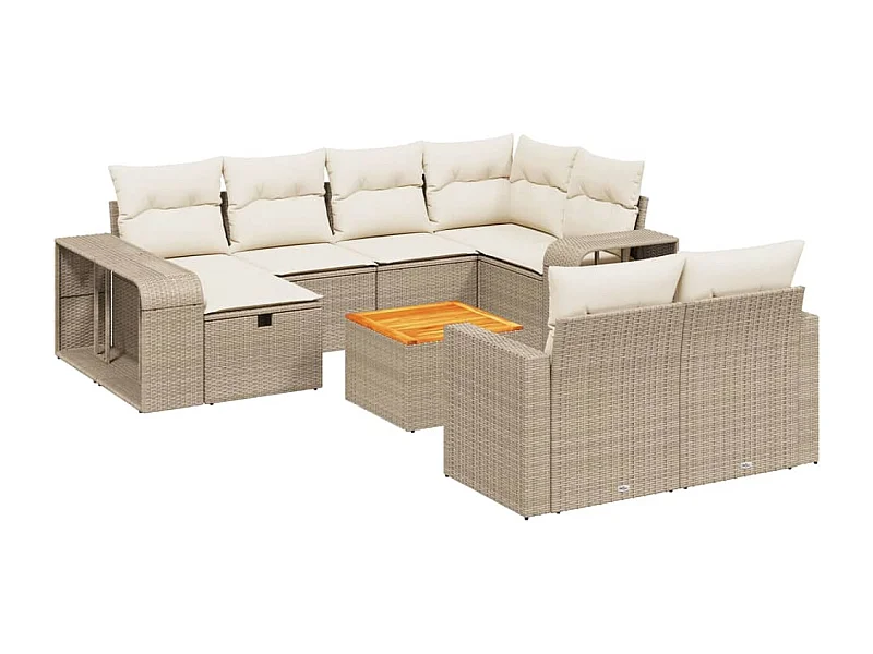 Salon de jardin 11 pcs avec coussins beige résine tressée