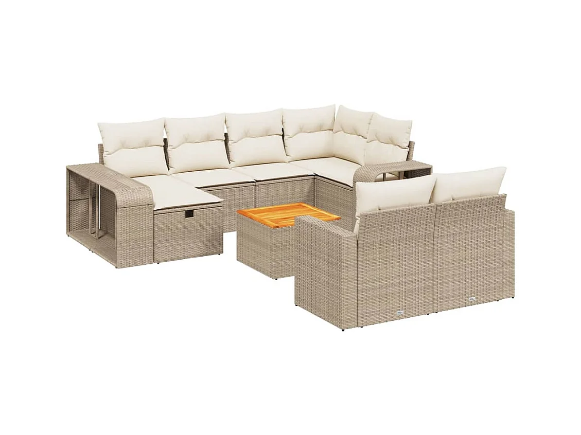 Salon de jardin 11 pcs avec coussins beige résine tressée