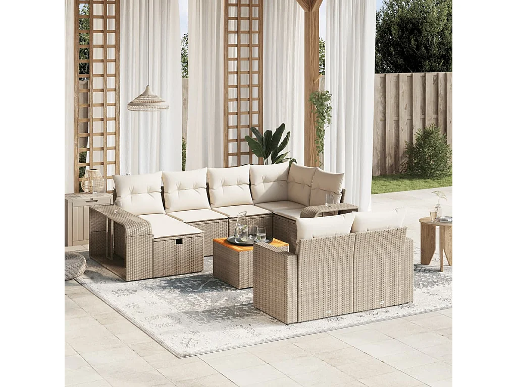 Salon de jardin 11 pcs avec coussins beige résine tressée