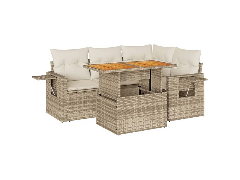 Salon de jardin avec coussins 5 pcs beige résine tressée