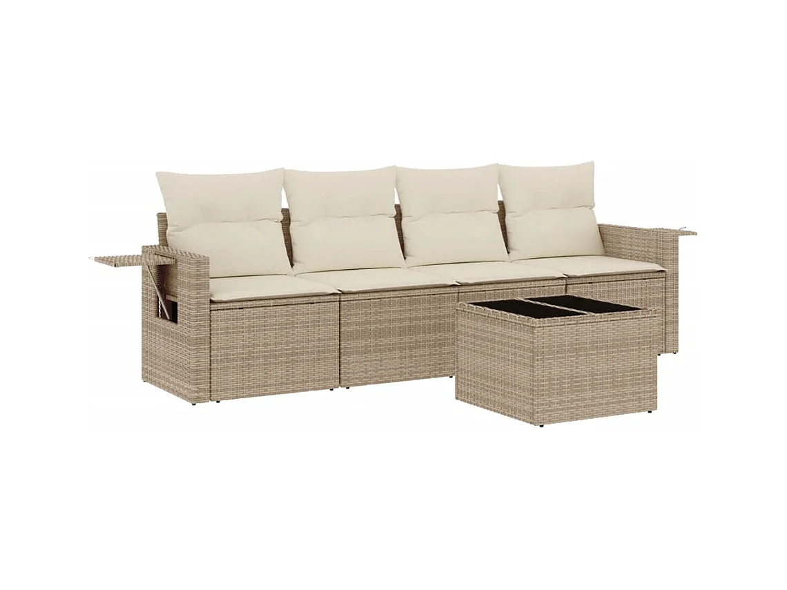 Salon de jardin avec coussins 5 pcs beige résine tressée
