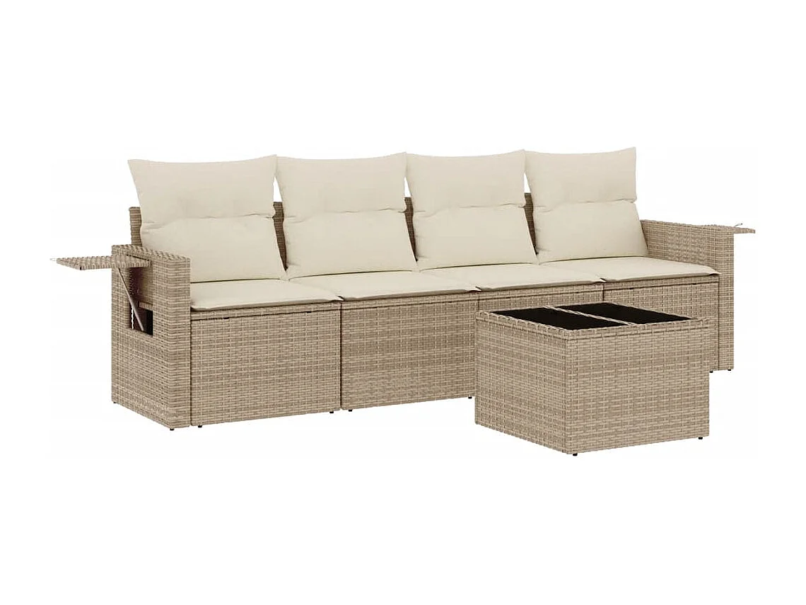 Salon de jardin avec coussins 5 pcs beige résine tressée