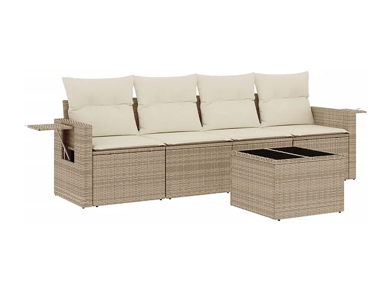 Salon de jardin avec coussins 5 pcs beige résine tressée