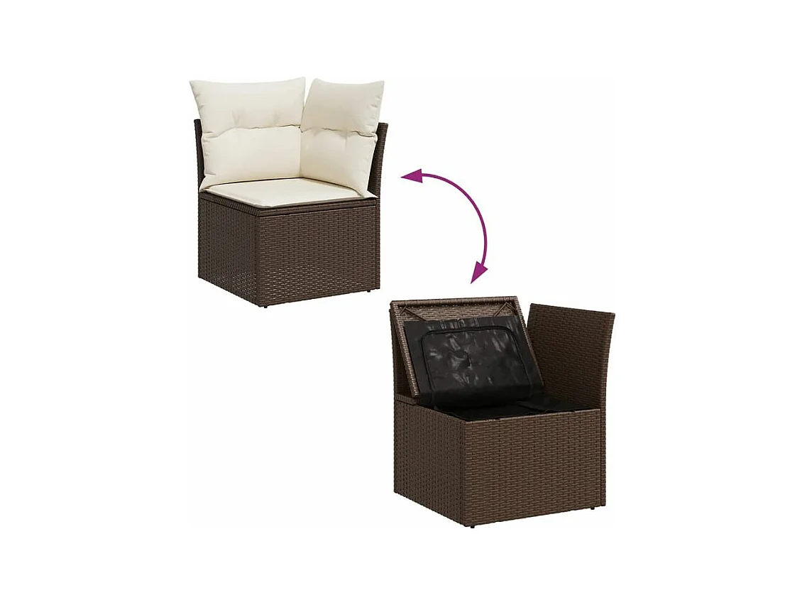 Salon de jardin avec coussins 6 pcs marron résine tressée