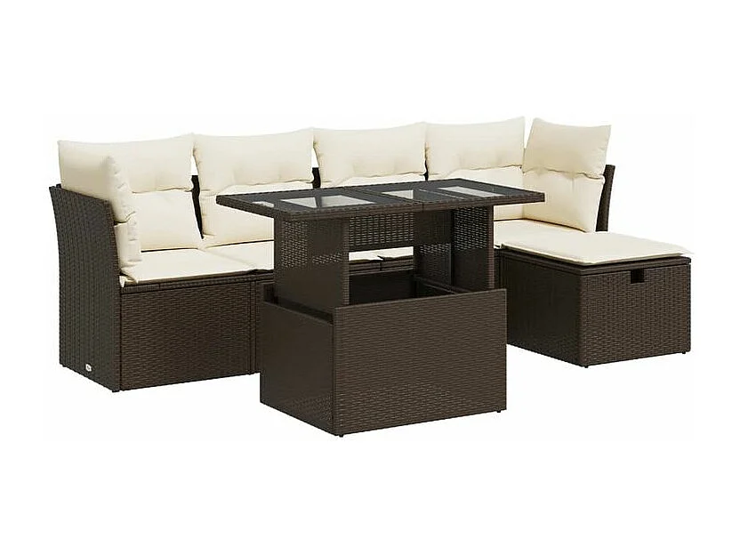 Salon de jardin avec coussins 6 pcs marron résine tressée