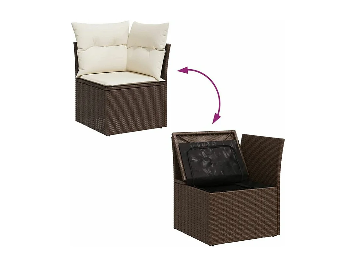 Salon de jardin avec coussins 6 pcs marron résine tressée