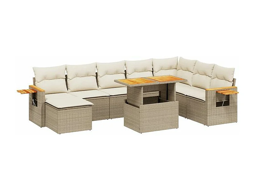 Salon de jardin avec coussins 8 pcs beige résine tressée