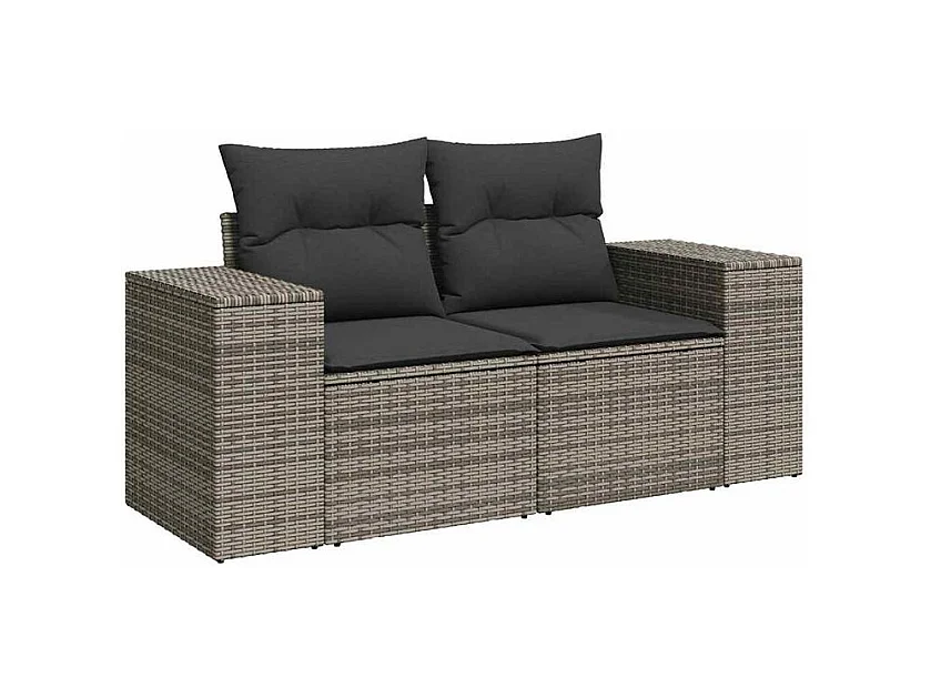 Salon de jardin avec coussins 10 pcs gris résine tressée acacia