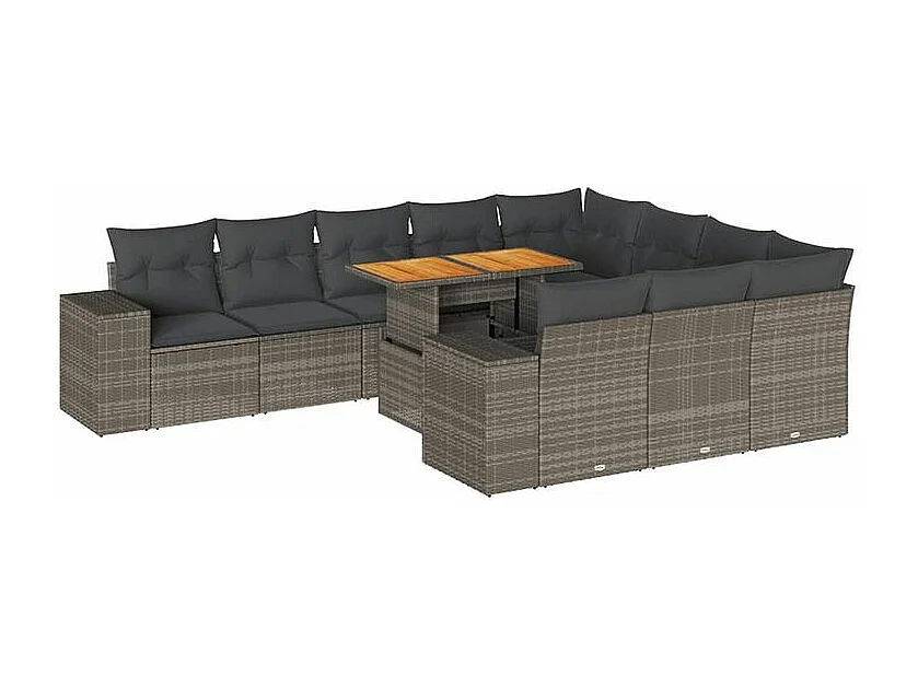 Salon de jardin avec coussins 10 pcs gris résine tressée acacia