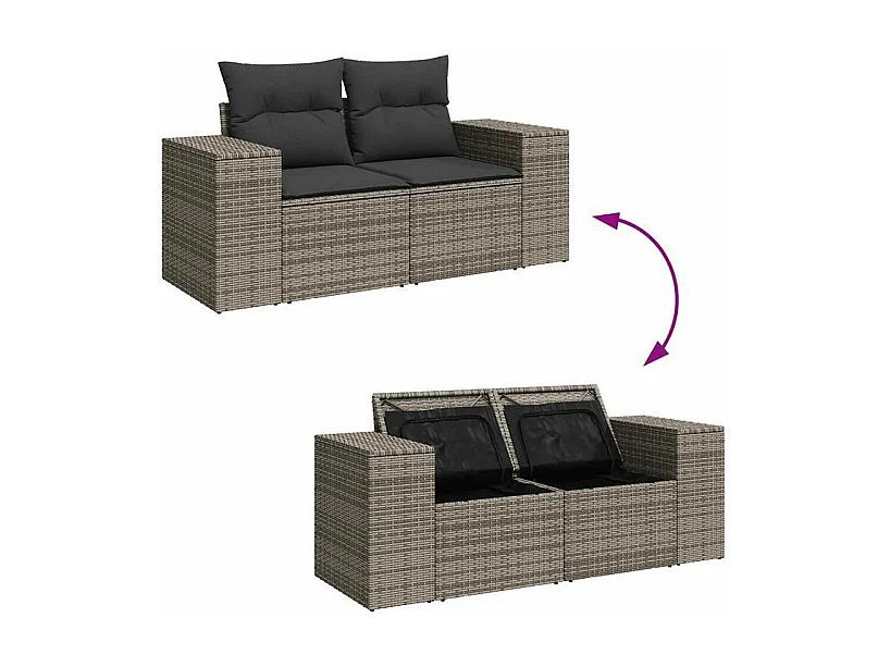 Salon de jardin avec coussins 10 pcs gris résine tressée acacia