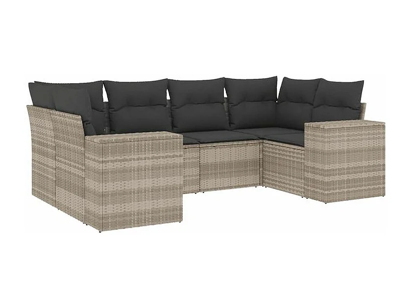 Salon de jardin 6 pcs avec coussins gris clair résine tressée