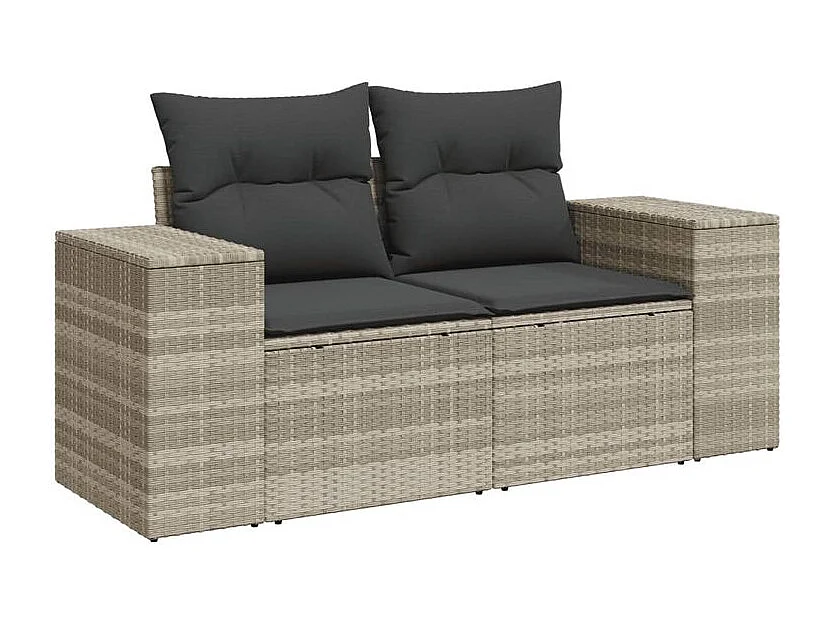 Salon de jardin 6 pcs avec coussins gris clair résine tressée