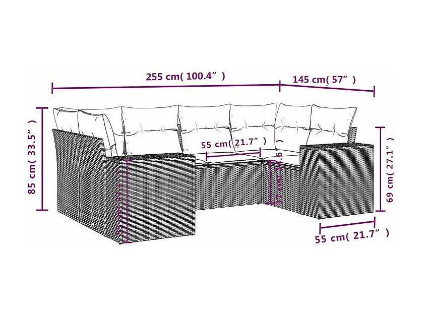 Salon de jardin 6 pcs avec coussins gris clair résine tressée