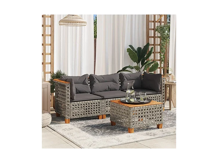 Canapé de jardin avec coussins 3 places gris résine tressée