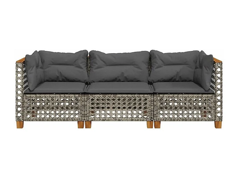 Canapé de jardin avec coussins 3 places gris résine tressée