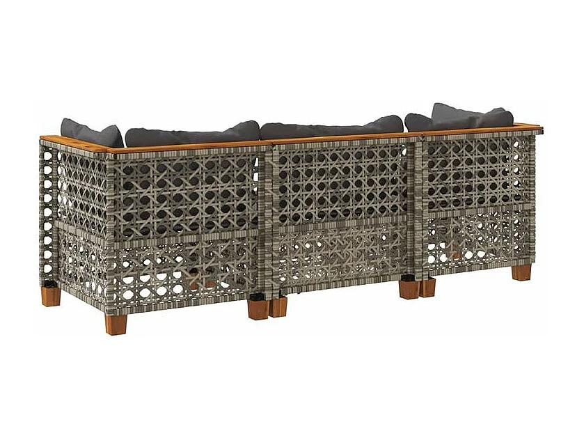 Canapé de jardin avec coussins 3 places gris résine tressée