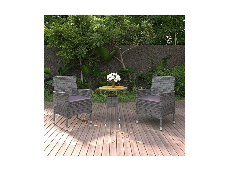 Ensemble de salle à manger de jardin 3 pcs Résine tressée Gris