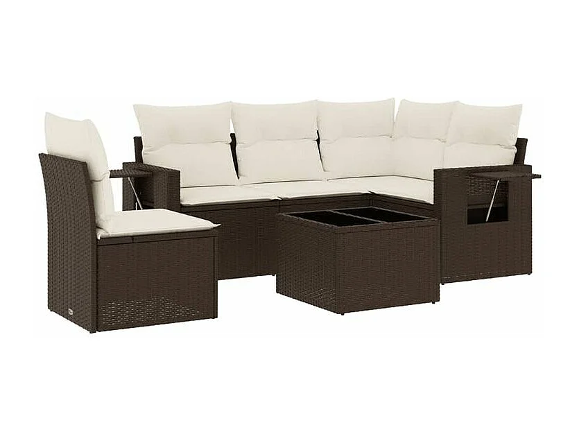 Salon de jardin avec coussins 6 pcs marron résine tressée