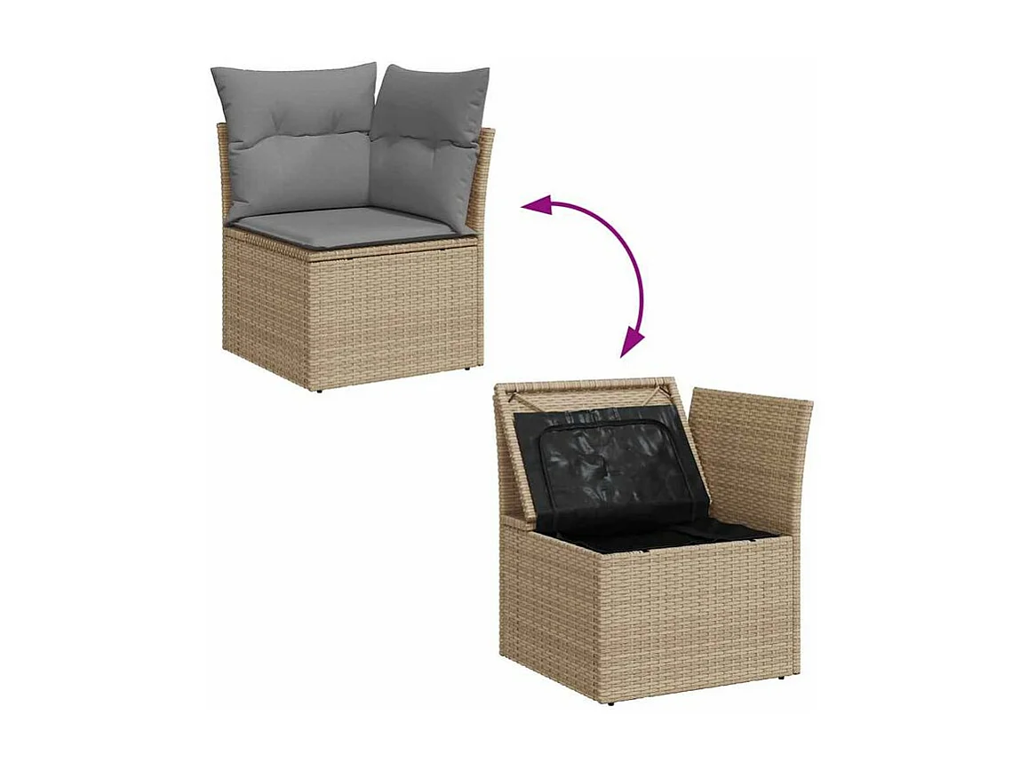 Salon de jardin avec coussins 8 pcs beige résine tressée