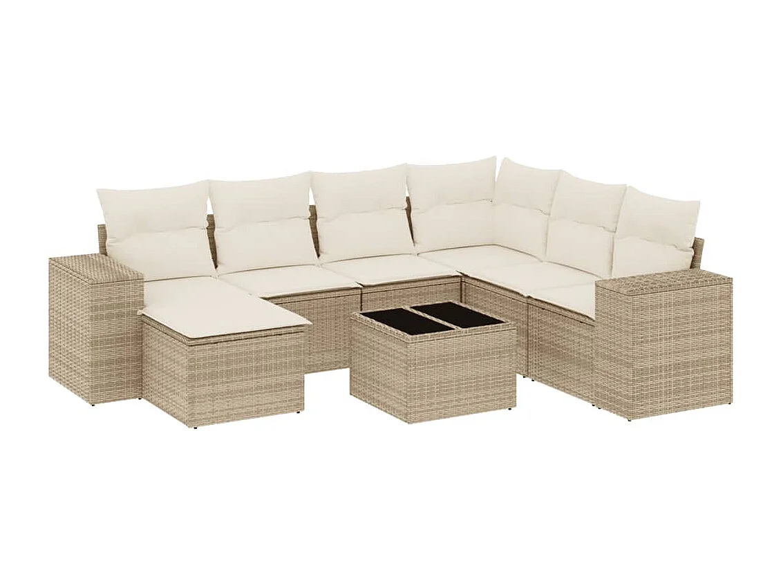 Salon de jardin avec coussins 8 pcs beige résine tressée