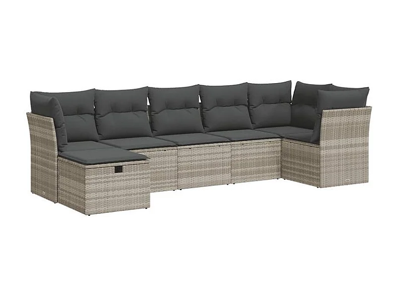 Salon de jardin avec coussins 7 pcs gris clair résine tressée