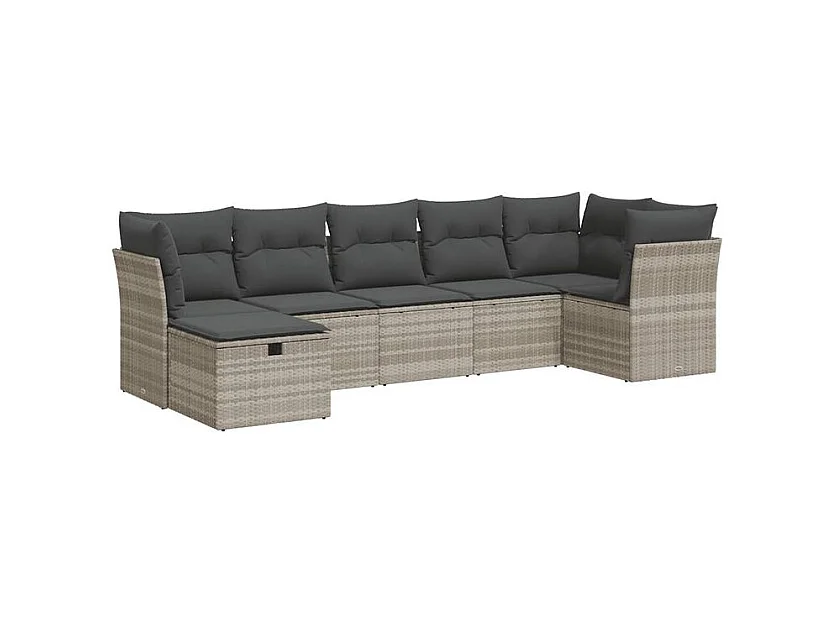 Salon de jardin avec coussins 7 pcs gris clair résine tressée