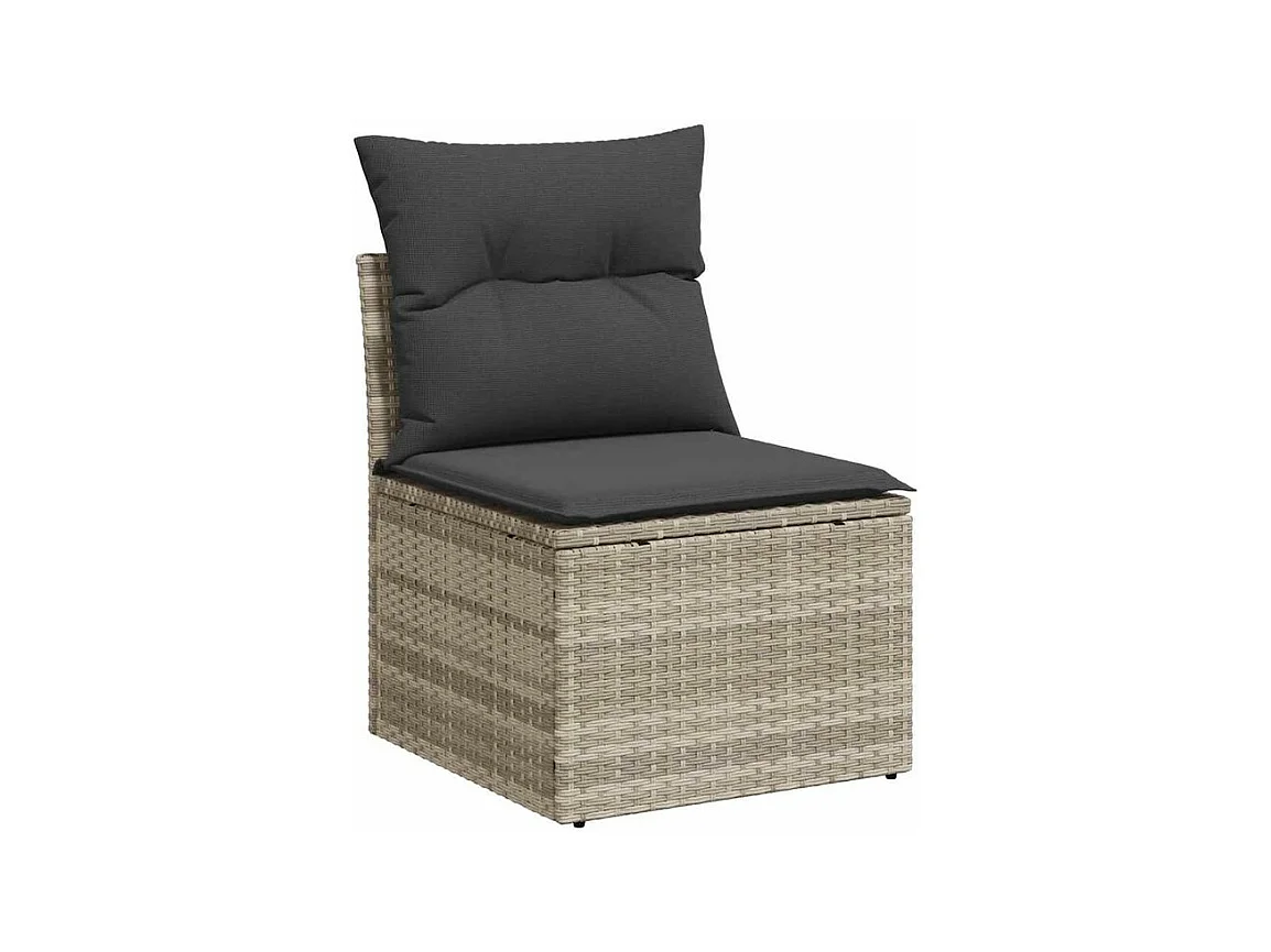 Salon de jardin avec coussins 7 pcs gris clair résine tressée