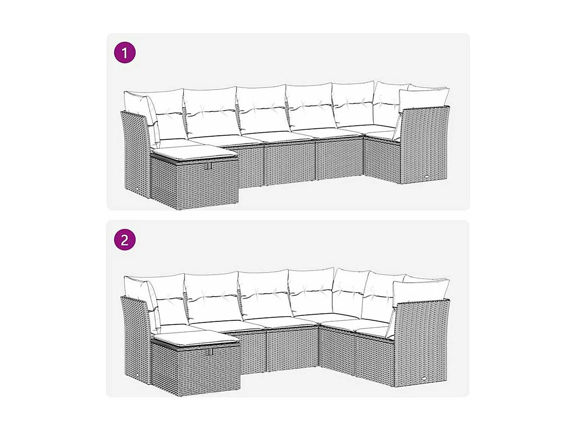 Salon de jardin avec coussins 7 pcs gris clair résine tressée