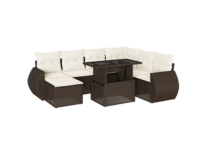 Salon de jardin 8 pcs avec coussins marron résine tressée