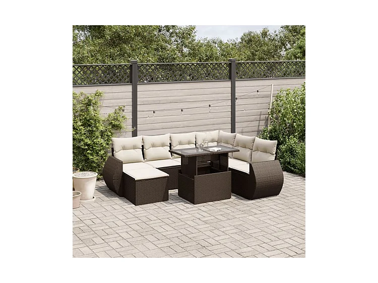 Salon de jardin 8 pcs avec coussins marron résine tressée