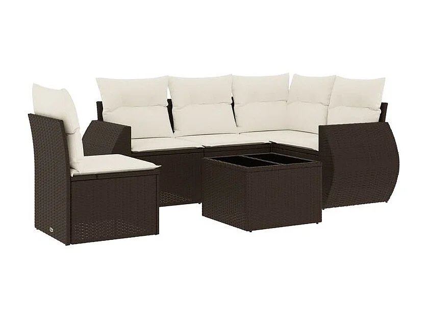 Salon de jardin avec coussins 6 pcs marron résine tressée