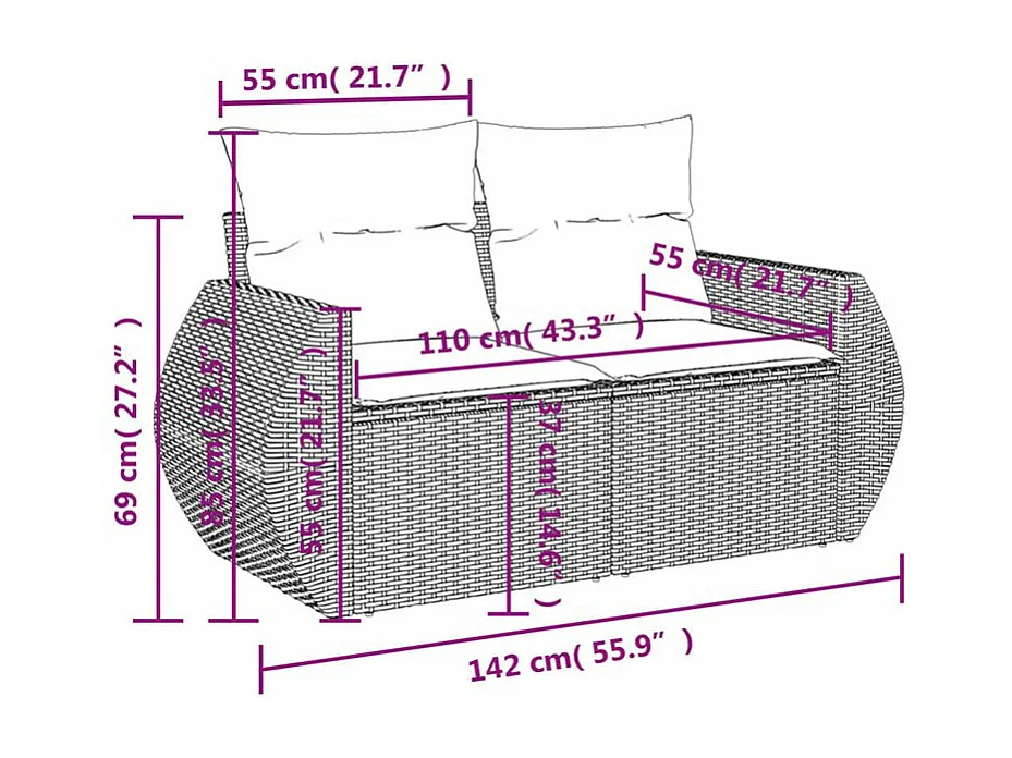 Salon de jardin avec coussins 6 pcs marron résine tressée