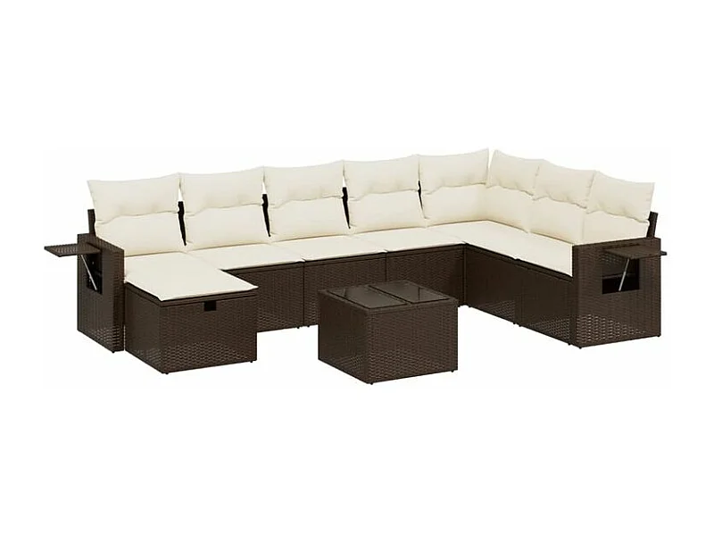 Salon de jardin avec coussins 9 pcs marron résine tressée