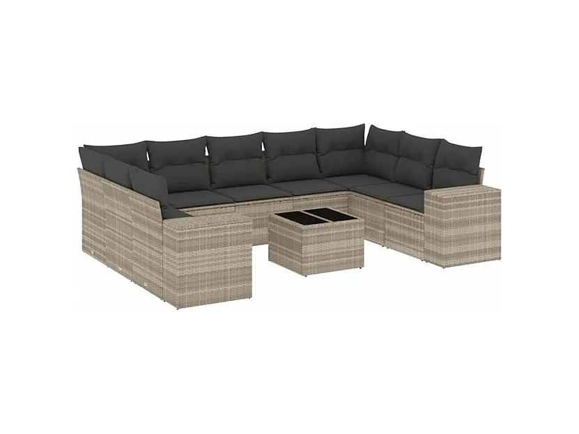 Salon de jardin avec coussins 10 pcs gris clair résine tressée