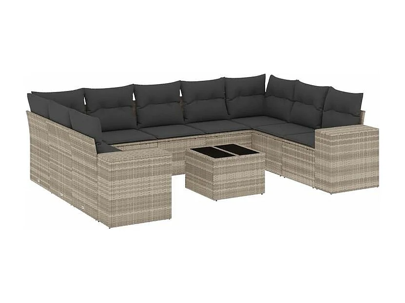 Salon de jardin avec coussins 10 pcs gris clair résine tressée