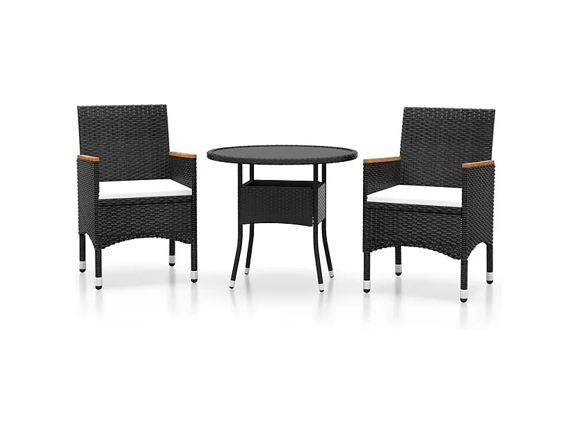 Mobilier à dîner de jardin 3 pcs Résine tressée Noir