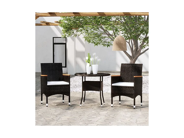 Mobilier à dîner de jardin 3 pcs Résine tressée Noir