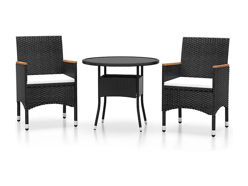 Mobilier à dîner de jardin 3 pcs Résine tressée Noir