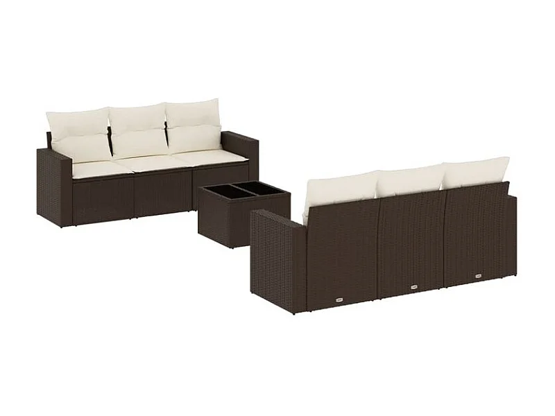 Salon de jardin avec coussins 7 pcs marron résine tressée