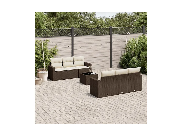Salon de jardin avec coussins 7 pcs marron résine tressée