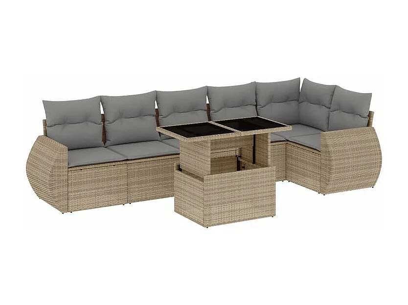 Salon de jardin avec coussins 7 pcs beige résine tressée