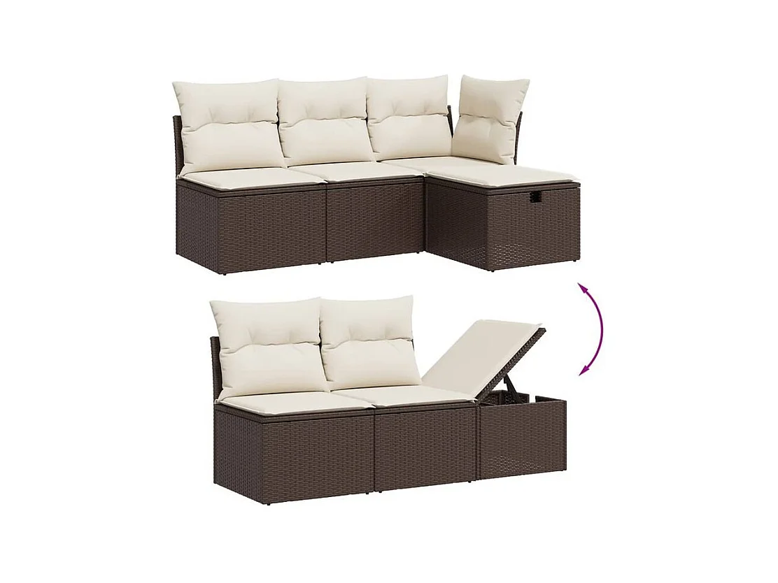 Salon de jardin avec coussins 5 pcs marron résine tressée