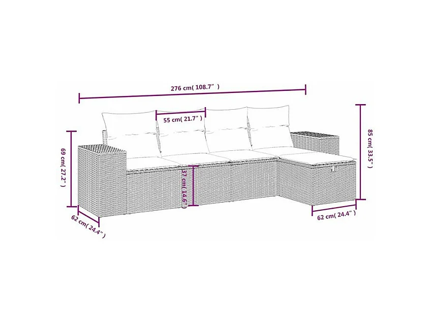 Salon de jardin avec coussins 5 pcs marron résine tressée