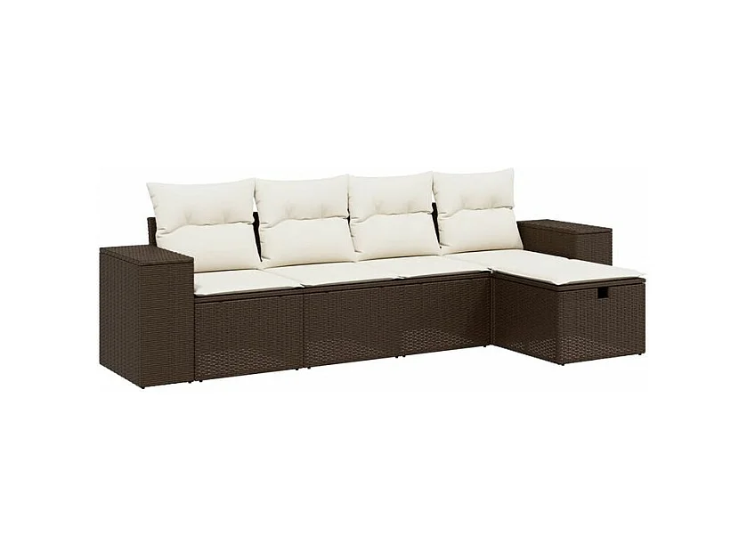 Salon de jardin avec coussins 5 pcs marron résine tressée