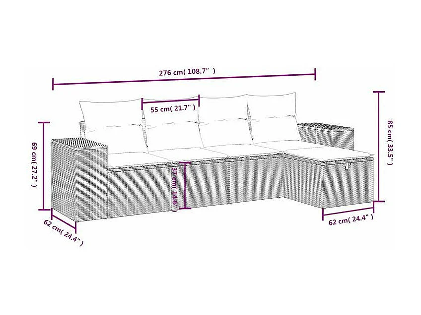 Salon de jardin avec coussins 5 pcs marron résine tressée