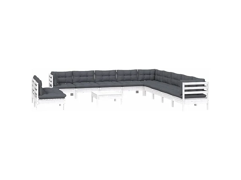 Salon de jardin 12 pcs avec coussins blanc bois de pin solide