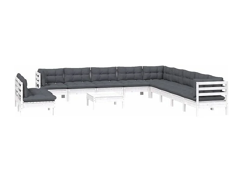 Salon de jardin 12 pcs avec coussins blanc bois de pin solide