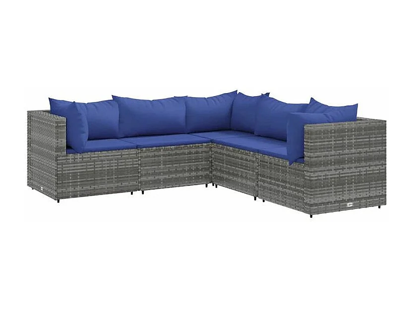 Salon de jardin 5 pcs avec coussins Gris Résine tressée